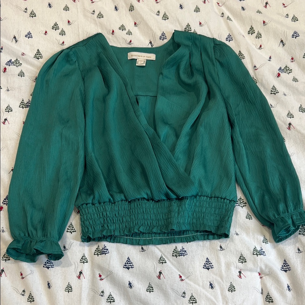 Elegant Teal Wrap Blouse